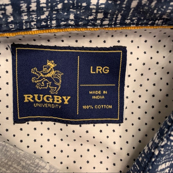 Rugby University Men’s Blue Cotton Short Sleeve Button Shirt - Picture 4 of 6